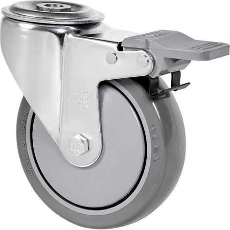 rueda giratora agujero m12 freno 20zvfd125cp-pgaisb goma gris eje bolas (1/2)
