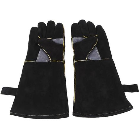 Gants Extreme Heat&Fire en cuir noir avec coutures apparentes, 40 cm (16 pouces) (1/5)