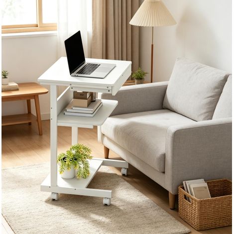 Mesa de ordenador móvil 56 x 51 x 79 cm con cajón y soporte CPU blanca OKWISH (1/5)