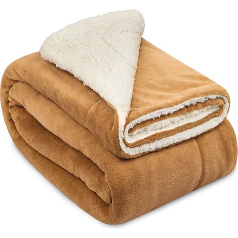 Beautissu – Plaid sherpa doux XXL 200x150 cm – 100% microfibre polyester – Couleur beige-blanc – Lavable en machine à 30°C