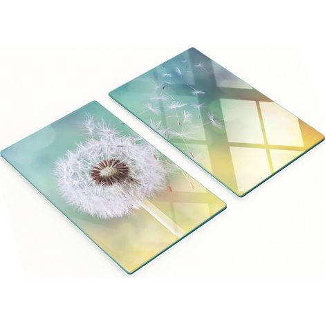 Juego de dos tablas de cocina decorativas de cristal con forma de diente de le贸n, 2 x 30 x 52 cm.