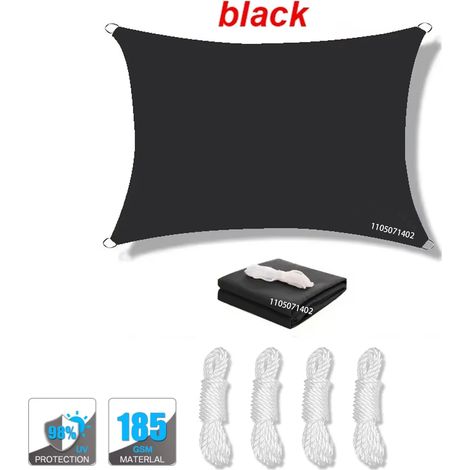 (Noir, 400x400cm) Voile d'ombrage imperméable, résistante aux UV, adaptée aux patios, jardins, cours, etc., avec anneau en D. (1/4)