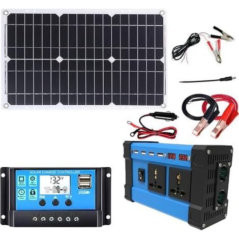 Kit Solaire Complet: onduleur 6000W + Panneau 18W 18V avec contrôleur Double Tension, 4ports USB et écran LED(220V)