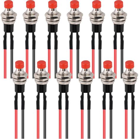Lot de 12 boutons poussoirs 12 V 7 mm pré-câblés Mini Momentan Interrupteur à bouton-poussoir 3 A 220 V SPST 2 broches pré-soudé Bouton poussoir rond plat pour modélisme ferroviaire Hobby (1/5)