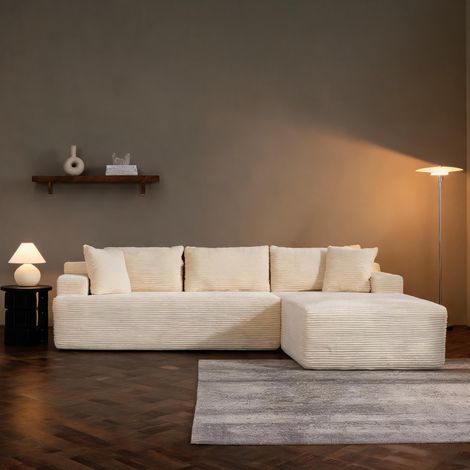 Canapé modulaire en tissu beige avec méridienne ivory en chenille (1/5)