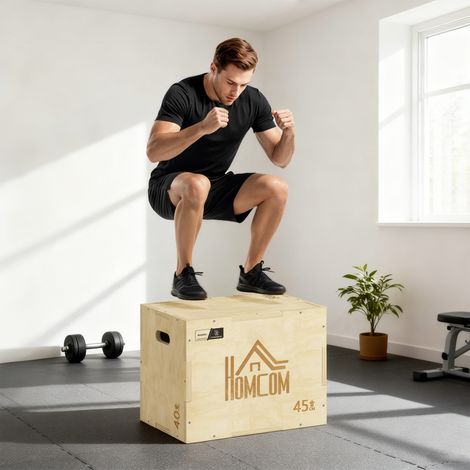 Box jump pliométrie 3 en 1 - Collaboration .fr x FFHandball - boîte à saut musculation fitness bois (1/5)