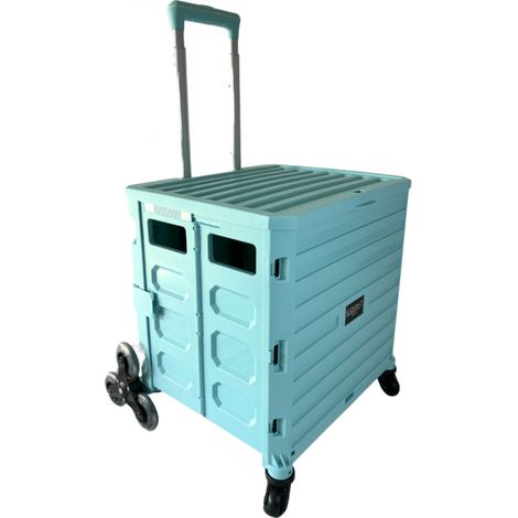 Chariot de course 8 roues - Pliable - Plastique - Avec Couvercle - Bleu Turquoise - 70Kg - SECURY-T
