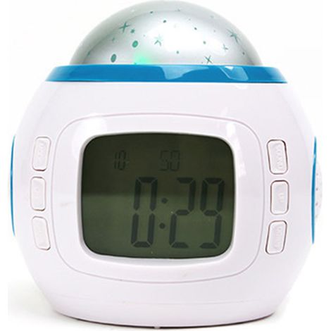 Réveil à projection avec rétroéclairage, fonction snooze, projecteur de ciel, thermomètre et calendrier numérique. (1/5)