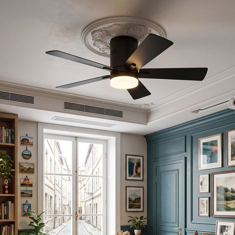 Creahappy Ventilateur de Plafond avec Lampe LED Ø107 cm - Moteur Réversible Silencieux Télécommande - Moderne 5 Pales - Noir (1/5)