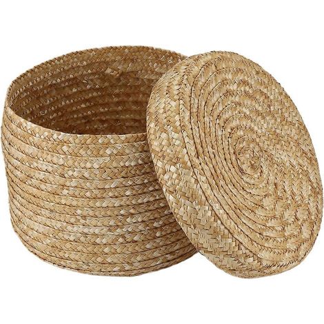 Panier de rangement tressé en paille de blé, panier de rangement innovant, panier décoratif rustique marron naturel (grand modèle) (1/5)