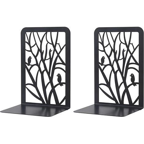 Lot de 2 serre-livres métalliques noirs, design arbre pour enfants, décoration étagère, bureau, école, librairie (1/5)