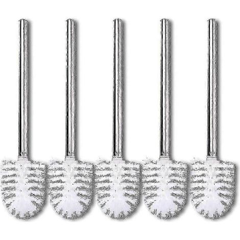 Lot de 5 brosses de rechange pour WC, tête de brosse blanche, manche en acier inoxydable poli, brosses WC 2025 (1/5)