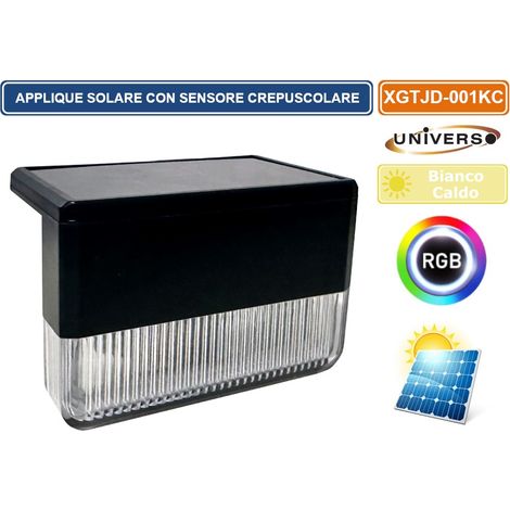 APPLIQUE LAMPADA LED DA ESTERNO CON PANNELLO SOLARE E CREPUSCOLARE COLORE LUCE 3000K + RGB