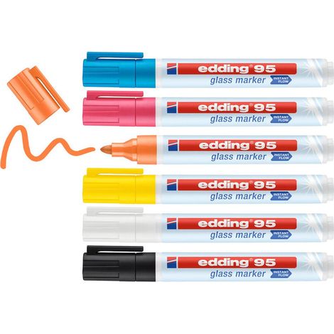 Marqueur pour verre 95 noir/blanc/jaune/orange/rose/bleu clair largeur de trait 1,5-3mm pointe ronde (1/4)