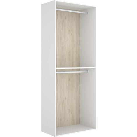 Armoire dressing ouverte avec 2 tringles et fond réversible, coloris blanc/naturel - Hauteur 204,5 x Longueur 80 x Profondeur 45 cm (1/5)
