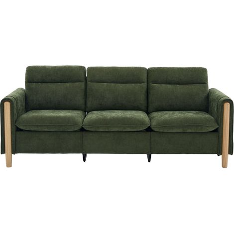Canapé d'angle style nordique pouf de rangement poches latérales pieds en bois revêtement en tissu chenille verte (1/5)