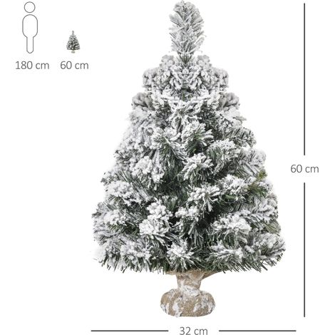 Mini sapin de Noël artificiel de 60 cm avec neige, 67 branches, socle en ciment pour bureau intérieur (1/4)