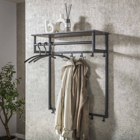 Garderobe Kris 12-Haken Schwarz – Mit Stange & Hutablage
