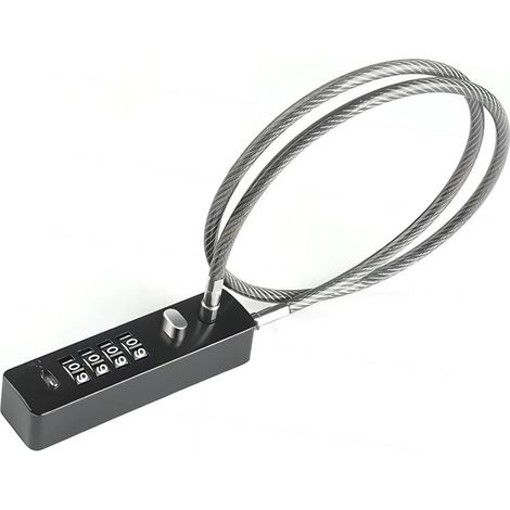 Cadenas à câble en acier 4 chiffres, antivol à code pour vélo, clôture, armoire de rangement, noir, serrure à filin réglable (1/5)