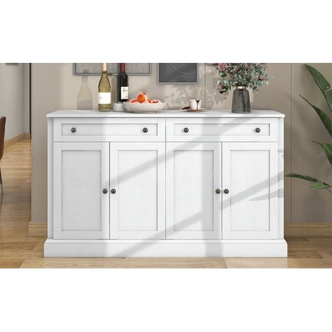 Credenza grande con 4 ante e 2 cassetti, credenza moderna per sala da pranzo e soggiorno, 150 x 40 x 86 cm (L/L/A) - (bianco antico) (1/5)