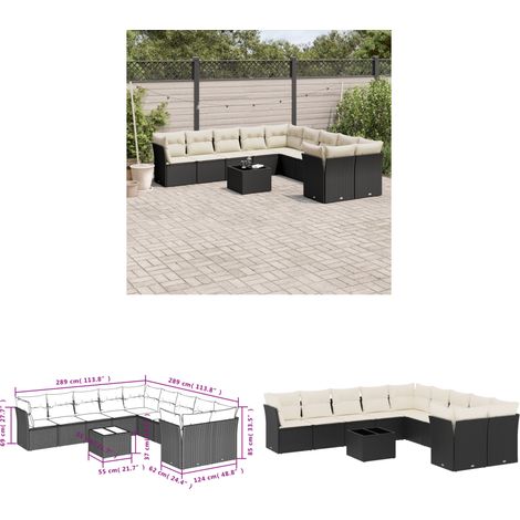 Salon de jardin 11 pcs avec coussins noir résine tressée - Salon De Jardin - Mobilier De Jardin - Set Salon De Jardin - Résine Tressée - Rotin Synthétique - Home & Living (1/3)