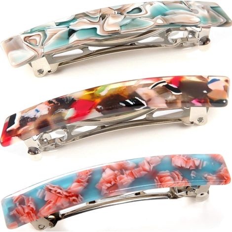 3 barrettes chic : rectangle, automatique et écailles pour femme. (1/5)