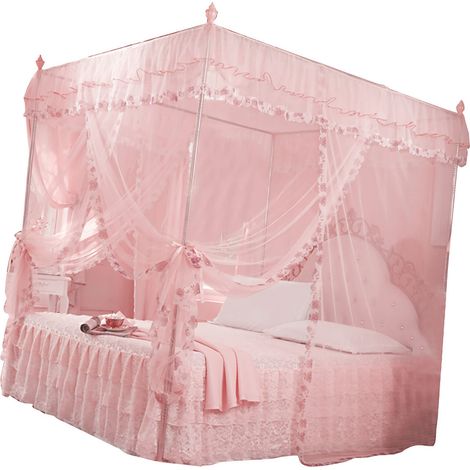 Rideau de lit à baldaquin Luxury Princess avec 3 ouvertures latérales, moustiquaire intégrée (rose M) (1/5)