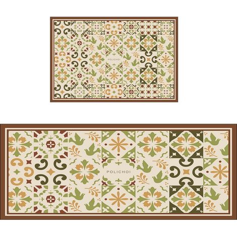 Carreaux verts à motifs géométriques, 50 x 20 cm (terre de diatomées) Tapis de sol spécialement conçu pour la cuisine : résistant aux taches, facile à nettoyer, à séchage rapide, en terre de diatomées (1/5)