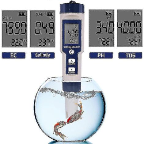 Salinomètre électronique 5 en 1 de haute précision pour la mesure du pH, du TDS, de la CE et de la salinité testeur de qualité de l'eau (1/5)
