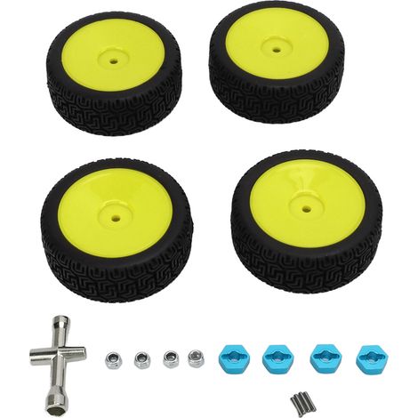 hochfeste Gummireifen für 1/10 RC-Cars, langlebig mit ausgezeichnetem Grip und Dämpfung, leuchtend gelbe Farbe. (1/5)
