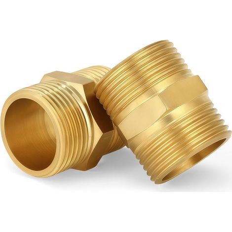 Mamelon Laiton Double Mâle 25mm, Double mamelon Hexagonal 2 pièces, Filetage Extérieur en Laiton Mamelon, pour Tuyau Douche, Reducteur de Pression Eau, Groupe de Securite Chauffe Eau, Radiateur (1/4)
