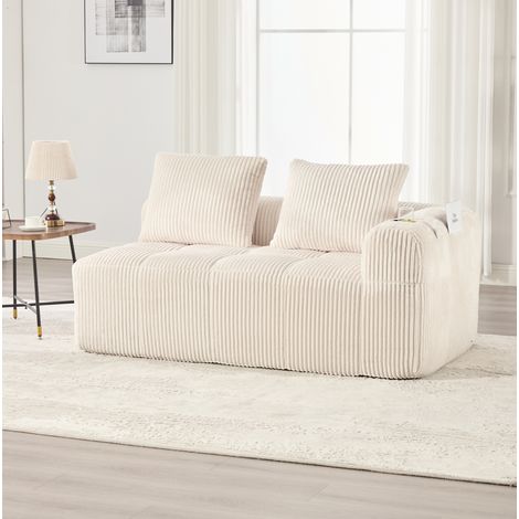 2-Sitzer Sofa 158x93x61 cm Beige Cordstoff mit Seitenfächern und Becherhaltern (1/5)