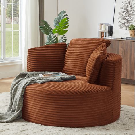 Sillón redondo, asiento profundo, respaldo acolchado ergonómico, tejido de pana suave y transpirable, naranja (1/5)