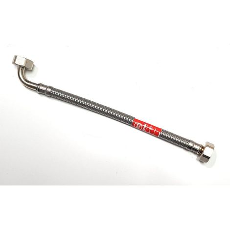 Manguera con codo, trenzada de acero, GW 1/2” x codo GW 1/2” 40 cm Inox (1/4)