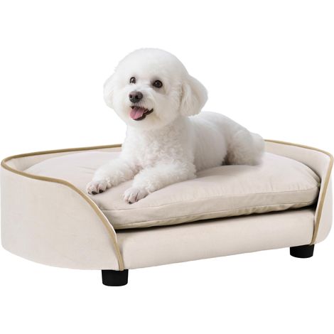 Canapé pour chien canapé pour animal de compagnie avec coussin amovible et housse lavable 66 x 43 x 19,5 cm beige