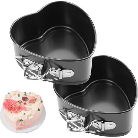 Lot de 2 mini moules à gâteau ronds - 12 cm - Petits moules à charnière - Moule à gâteau avec revêtement antiadhésif - Pour anniversaire, fête (moules en forme de cœur, 2p) (1/5)