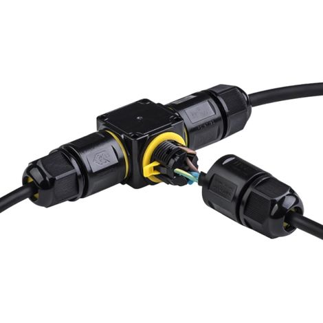 Connecteur de câble à 3 broches, Connecteur Étanche Forme de T, IP68 Boite de Derivation Etanche Exterieur, Connecteur Electrique Etanche de Câbles, pour Câble de 6 à 11 mm de Diamètre, noir (1/5)