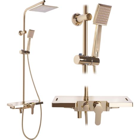 REA – Colonne de douche encastrée avec bec or – Pommeau céramique 1050mm – Système anti-calc – Mixeur trois fonctions