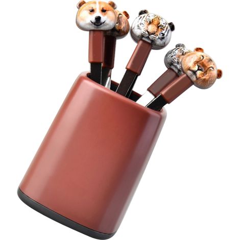 Besteckset mit Cartoon-Tiermotiven, Edelstahl, leicht, tragbar, braun (1/5)
