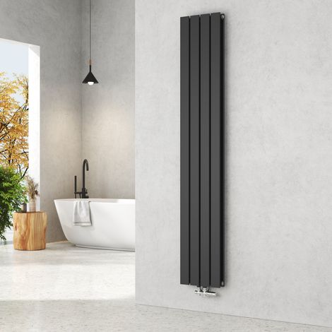 EMKE Radiateur eau chaude en acier Tube plat Montage mural  Noir 180x30cm Double Couche