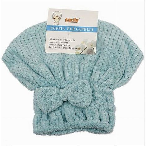 Cleafe - Cuffia Asciuga Capelli Asciugamano Doccia Morbido Assorbente Fiocco Azzurro 79628 - (1/2)