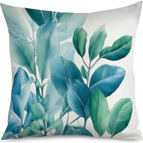Housse de Coussin Feuilles Vertes, Décor Nature Maison (1/5)