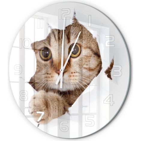 Horloge Murale Ronde pour Toutes les Pièces Verre Trempé Silencieuse Moderne Chat fi 60 cm (1/5)