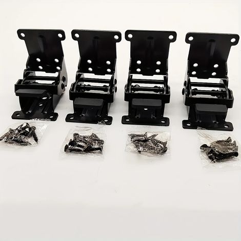 (Noir) 4 supports pliables en acier inoxydable avec charnières autobloquantes et 32 vis, support réglable pour table, établi et meubles (1/5)