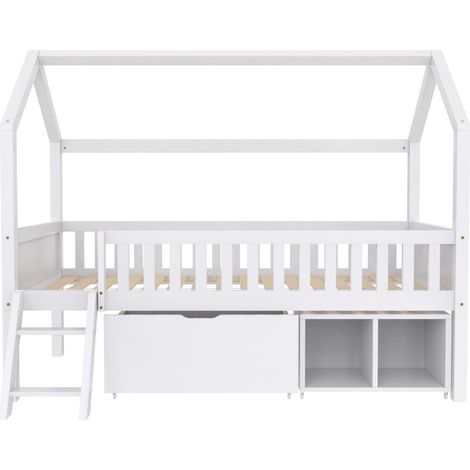 Kinder-Hausbett 200 x 90 cm mit Schubladen und Stauraum, Absturzsicherung, weiß MODENUIT (1/5)