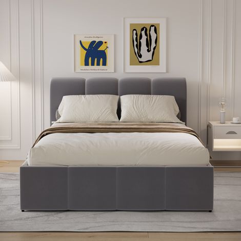 Baule letto Cloud 160x200cm velluto grigio BALTIMORE