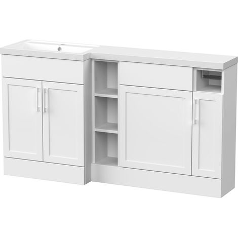 Pirehill Traditional Floor Standing 3 Door, Shelf Vanity WC Unit with Toilet Roll Holder and Basin, 1500mm, Left Hand, Matt White (1/4)