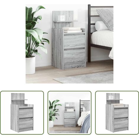 Schubladen - Nachttisch mit 2 Schubladen Grau Sonoma 38x34x80 cm (1/5)