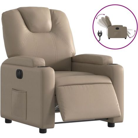 Chaise longue électrique réglable en hauteur – Fauteuil relax imitation cuir, couleur cappuccino, avec fonction inclinaison et repose-pieds, idéal pour salon ou bureau (1/5)
