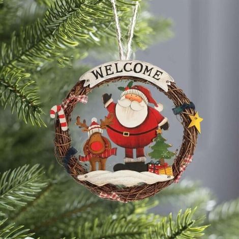 Couronne de Noël pour Porte d'entrée, Père Noël Couronne de Noël Tressée, Décoration de Couronne Tressée de Noël, Couronne Welcome pour Noël pour Intérieur et Extérieur Christmas Xmas(30cmx30cm) (1/3)